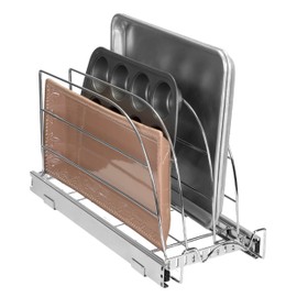HOLDN’ STORAGE Pull Out Organizer for Bakeware, Cutting Board and Trays, Adjustable Dividers - Heavy Duty, Lifetime Limited Warranty - For Narrow Cabinet Spaces, 8.5”W x 21”D x 11”H, Chrome