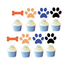 ASIMAO 48 Pcs Blue Paw Cupcake Toppers for Baby Shower, Birthday Parties