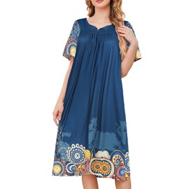 udforsk Plus Size Nightgowns 4X House Dresses for Older Women Lounge Dresses for Women Lounger House Dress for Women with Pockets House Coat Women Dusters Grandma Dress Moo Moos Blue Mandala 4XL