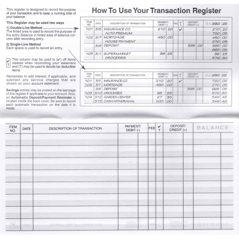 Easy Read Register 24 Check Registers for Personal Checkbook -