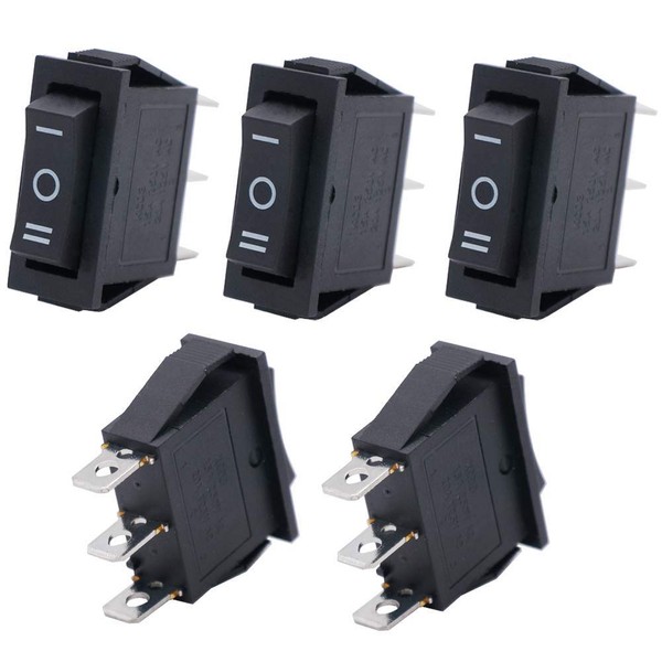 Twidec/5Pcs Rocker Switch 3 Pins 3 Position ON/Off/ON AC 6A/125V 10A/250V SPDT Car Boat Black Rocker Switch Toggle（Quality Assurance for 1 Years）KCD3-103