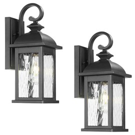 NAXTTII Outdoor Wall Lights 15 Inch Waterproof Porch Lights Outdoor Matte Black Outside Light Fixtures for House with Water Ripple Glass E26 Socket 2 Pack