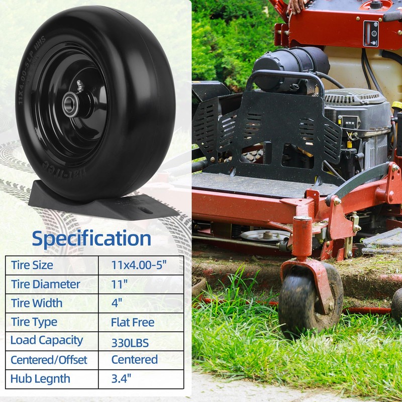 11x4.00-5” Flat Free Lawn Mower Tire and Wheel, Comes with