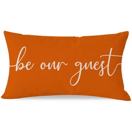 PANDICORN Farmhouse Throw Pillow Cover 12x20 Inch Be Our Guest, Orange