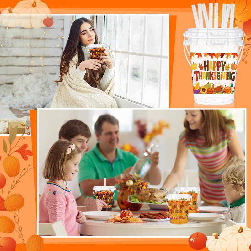 Shinymoon 20 Sets Thanksgiving Drink Buckets Bulk Plastic Beverage Buckets