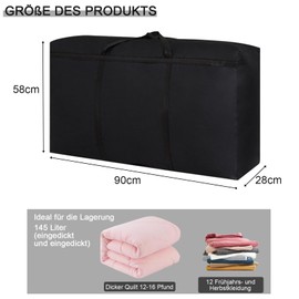 Super Large Storage Bag, 120L xford Storage Container Organiser, 600D Durable Carry Bag, Camping Bag for Bedding, Duvets, Clothes, Pillows, Travel Organiser (Black)