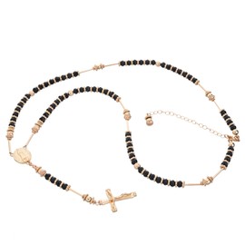 metaltree98 Rosary 6 mm Crystal Bead Guadalupe Virgin Mary Jesus Cross 27 inch Necklace HR 300 (Gold Black)