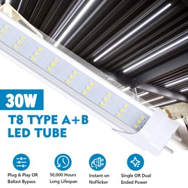 douyidou 12 Pack 4FT LED T8 Hybrid Type A+B Light Tube, 30W, Ballast Bypass, Single-Ended OR Double-Ended, 6000K, 4000lm, Clear Cover, T8 T10 T12 for G13 Fluorescent Bulbs Replacement,110-277V
