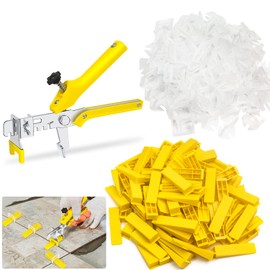 Tile Leveling System 1/8”Kit, 600pcs Tile Leveler Spacers Clips+200pcs Reusable Wedges+1pc Tile Pliers for Wall/Floor Tile Adjustment, Tile Leveler Tool Set for Tile & Stone Installation(1/8",Yellow)