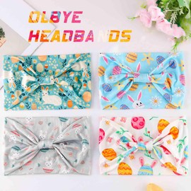 Olbye Bunny Headbands Wide Knotted Turban Head Band White Rabbit Ears Hairbands Non Slip Elastic Workout Head Wraps Yoga Hair Scarf Easter Hair Accessories for Women 4Pcs (Multicolor C, 9.4 * 5.9'')
