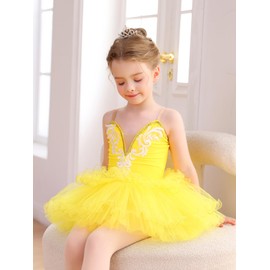 Mecceos Ballet Tutu for Girls Ballerina Swan Lake Costume Toddler Leotard Ballet Dance Costumes （6-7Y，P032-Yellow