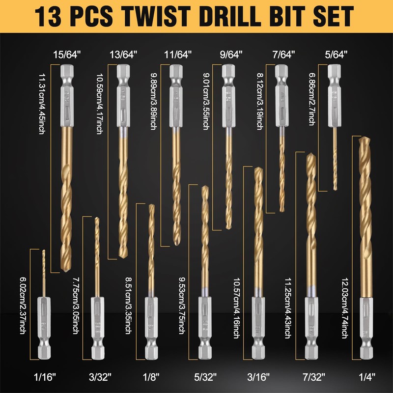 SPEEDWOX 13 Piece Drill Bit Set, For Woodworking, Hex Shank