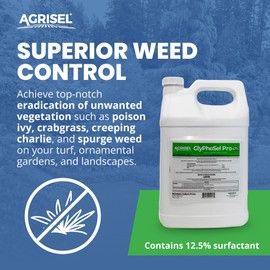 Agrisel GlyPhoSel Pro Weed Killer, Tackles Hard-to-Kill Weeds, Low-Odor, Easy Mixing, Pet Safe, Includes 3-Pack of Agrisel Protective Gloves, 128 Ounces