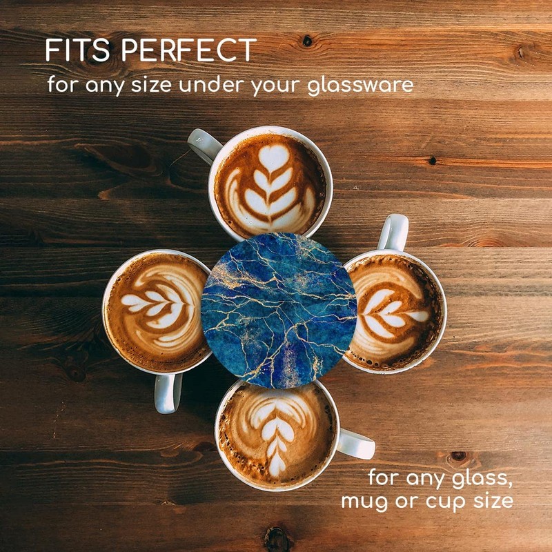 1 x Round Coaster - Navy Blue Marble Stone Effect