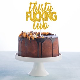 Decoración para tarta de feliz cumpleaños de 32 años con purpurina dorada – Saludos al 32 cumpleaños – Decoración para tartas de 32 años