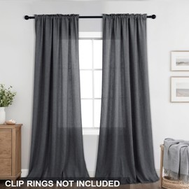 KOUFALL Dark Grey Curtains 84 Inches Long for Living Room Set 2 Panels,Charcoal Gray Farmhouse Boho Linen Semi Sheer Curtain Drapes 84 Inch Length for Bedroom Dining Room