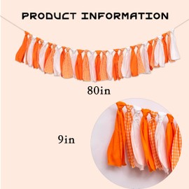 SOLUXIKA Orange and White Gingham Banner/Garland - Gingham Garland for Baby Shower,Wall Hanging, Nursery Decor,Peach Festival, Fall Harvest,Party Garland, Decorative Fabric Bunting,Photo Backdrop