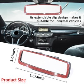 Kewucn Car Bling Rear View Mirror, HD Glass Rear View Mirror with Crystal Diamond, Rhinestone Rearview Mirror, Universal Car Interior Decoration Accessories for Women and Teens (Bling Red)