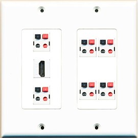 RiteAV Hdmi and 6 x Speaker Jack Dual 2 Gang Wall Plate White
