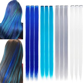 12 Pcs Colored Clip in Hair Extensions - 22 inch Synthetic Straight Hair Extensions for Kids, Girls & Women