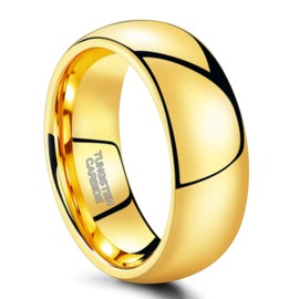 TRUMIUM 8mm Gold Tungsten Ring for Men Women High Polished Plain Wedding Band Dome Comfort Fit Size 9