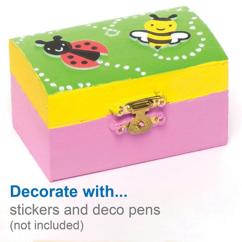 Baker Ross ET127 Mini Wooden Jewellery Box Treasure Chests, Creative