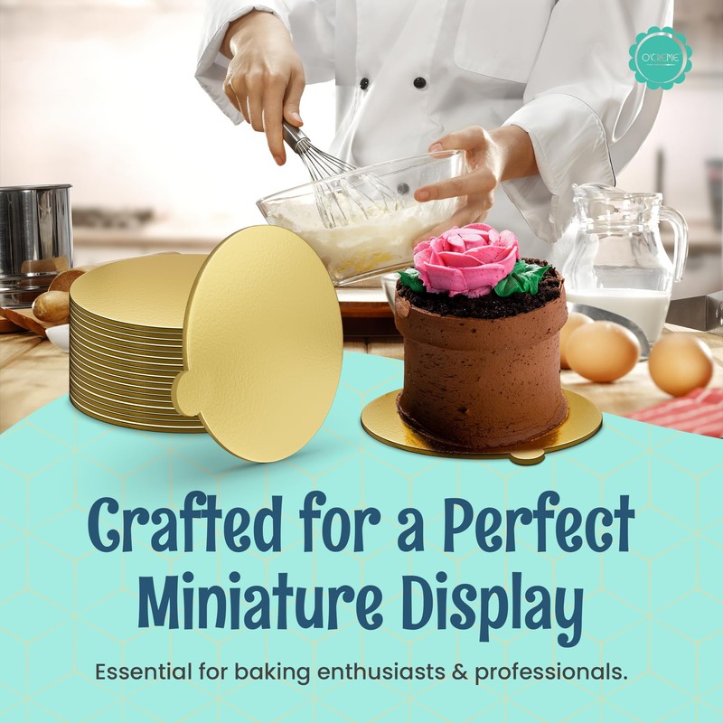 O'CREME Gold Round Mini Cake Boards with Tab – 3-1/4