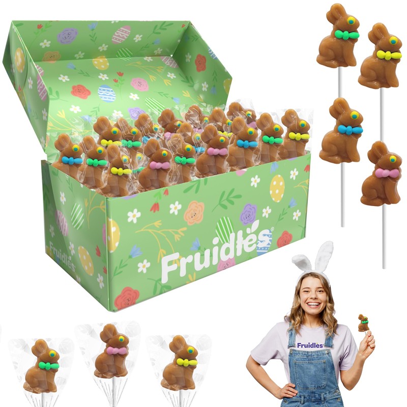 Fruidles Chocolate Flavored Easter Bunny Lollipops Suckers, Colorful Easter Eggs,