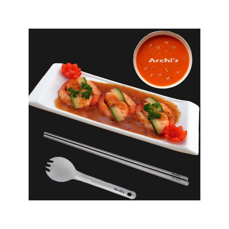 Archi's Titanium Square Chopsticks + Sparking Spoon Set, Plate, Bowl,