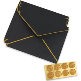 Pack of 20 Kraft Paper Envelopes, Retro Kraft Paper Envelopes, Gold Foil Edge, Luxurious Envelopes, V-Flap Envelopes, Festive Postcard Envelope for Christmas, Birthday, Wedding, Gift Cards