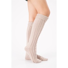 SherryDC Women's Cable Knit Long Boot Socks Over Knee High Winter Leg Warmers, Beige, One Size