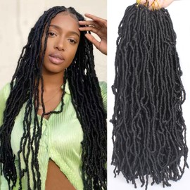 Samtress 18 Inch Faux Locs Crochet Hair Soft Locs 7 Packs Pre-looped New Faux Locs Crochet Braids Natural Black Goddess Locs Crochet Hair Extension Curly Locs Braiding Hair Synthetic for Women (#1B)
