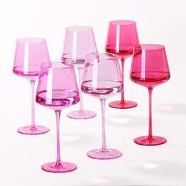 SIPBYSOP Hot Pink Wine Glasses Set of 6– Colorful Stemmed Glasses in Mixed Shades of Pink,Coloful Birthday Party Wine Glass,18OZ,Valentines Day Gifts For Her,Valentines Day Decorations