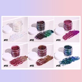 Body Glitter Gel, Face Glitters Body Gel Sequins Shimmer Liquid Eyeshadow, Mermaid Sequins Liquid Holographic Glitter Gel, Chunky Glitter for Face Hair Nails (#02)