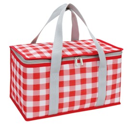 Insulated Cooler Bag, Large Capacity Food Delivery Bag Ice Chest Lunch Bag for Picnic Office Camping (Red and White)