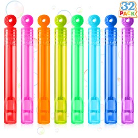 JOYIN 32 Pack Mini Bubble Wands, 8 Colors Circle Party Favors for Kids, Goodie Bag Stuffers, Treasure Box Toys, Classroom Prizes for Boys Girls