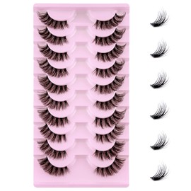 Leipple Half Lashes Natural Look Cat Eye False Eyelashes Wispy Fluffy Clear Band Faux Mink Lashes Soft Reusable 10 Pairs Pack(1002)