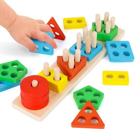 LovesTown 20PCS Montessori Toys, Wooden Sensory Toys Stacking Sorting Toys Toddler Learning Toy Activities Puzzles for Toddlers Kids Baby Boys Girls Birthday Gifts