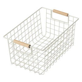 Pearl Metal Basket Sand White Small Wire Basket Wooden Handle N-8318