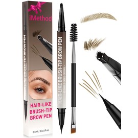 iMethod Eyebrow Pen - Eyebrow Pencil,2-in-1 Eyeliner Dual-Ended Microblading Eyebrow Pencil Long Lasting Waterproof Hair-Like Brow Pencil,with Eyebrow Brush,Eyebrow Pencils for Women,DarkBrown