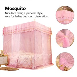 Uadme Luxury Princess Bed Curtain Canopy Netting Mosquito Net,Punch-free Installation Bed Net for Single or Double Bed Ideal,King Size Four Corner Post Curtains Bed Canopy for Decorative(Pink M)