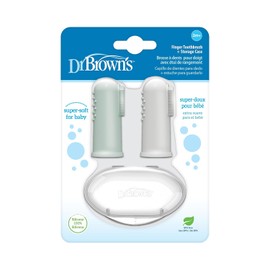 Dr. Brown's - cepillo para polvo de dientes de silicona para bebé con funda de almacenamiento de viaje, 3 m+, gris y verde claro, 2 unidades, paquete de 1