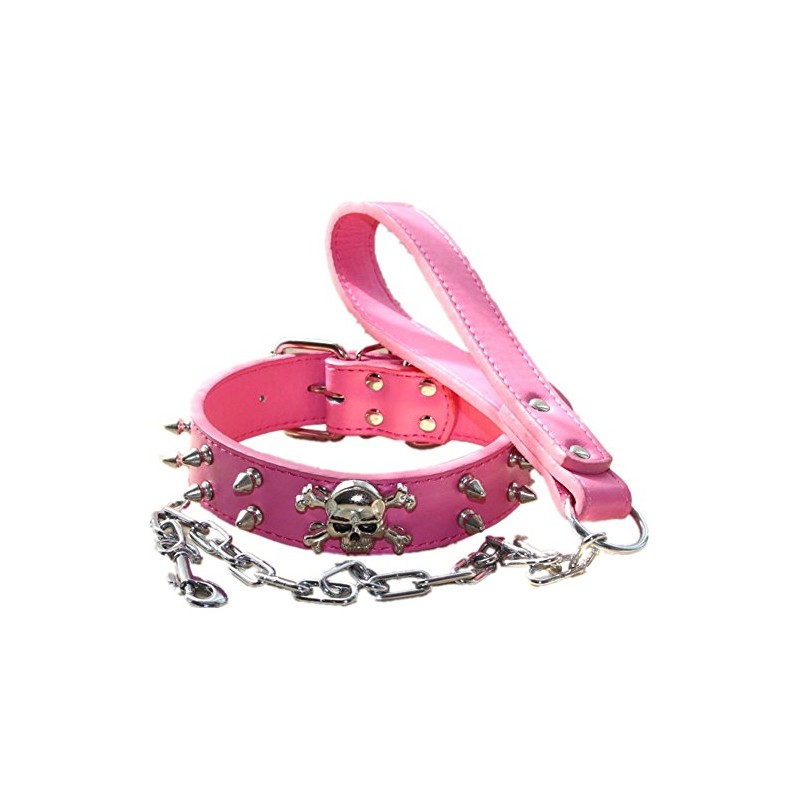 Haoyueer Spiked Studded 1.2" Wide Leather Dog Collar Chain Leash