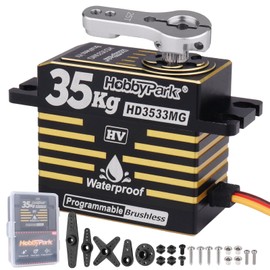 HobbyPark Waterproof RC Servo High Torque Brushless Motor Metal Gear Digital Servo Aluminum Case for 1/8 1/10 RC Crawler SCX10 TRX4 RC Truck Car Buggy RC Basher Bashing 180° HV (35kg Torque)