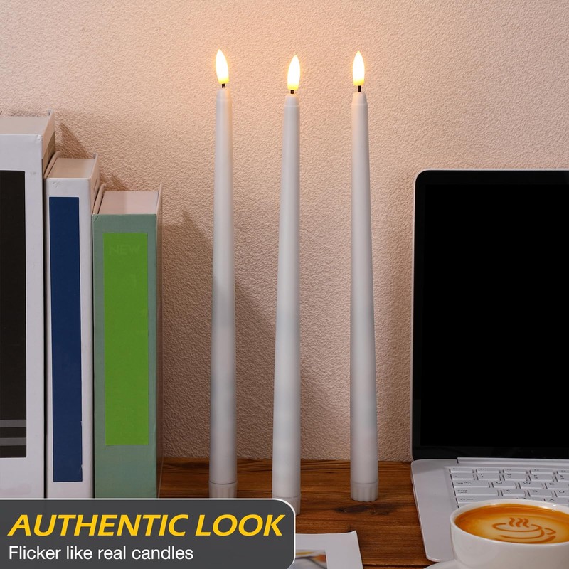 Tuanse 20 Pack White Flameless Taper Candles Flickering Bulk Long