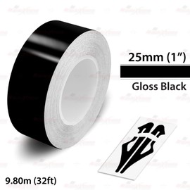 GLOSS BLACK, 1.0" | 25mm, Self-Adhesive Vinyl Pin Stripe Line Decal Sticker Tape, Length 32ft | 9.80m, Suitable for Cars, Vans, Motorcycles, Bikes, Models, Tuning & Styling, and much more