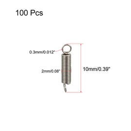 sourcing map Tension Spring Wire Diameter 0.012 Inch AD 0.08 Inch Free Length 0.39 Inch Stainless Steel Small Double Hook Tension Spring Pack of 100