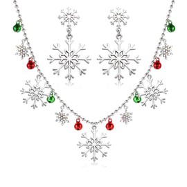 FAERLIIRY Christmas Snowflakes Necklace Earrings Set Sparkling Crystal Rhinestone Collar Necklace Drop Dangle Earrings Xmas Holiday Party Jewelry Gift For Woman
