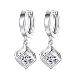 Salanda 925 Sterling Silver Rubik's cube CZ Pendant Earring,White Cubic Zirconia Drop Earrings Cute Dangle Earrings for Women Girls Gift, mm, Cubic Zirconia, No Gemstone