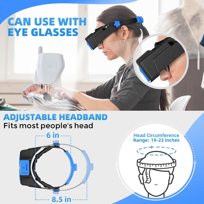 COYLAPY Headband Magnifier with Light, 1.5X-3.5X Hobby Magnifying Glasses